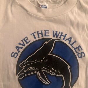 Vintage Save the Whales Hanes Fifty-Fifty combed cotton/polyester White T-Shirt